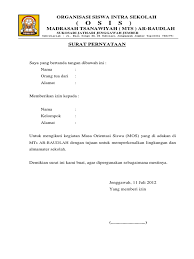 Hormat saya, orang tua siswa. Surat Izin Mengikuti Mos