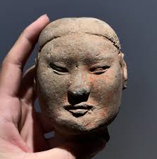 B16 ANCIENT CHINESE STICKMAN'S HEAD FROM THE HAN DYNASTY 206BC-220AD 汉代裸俑头 