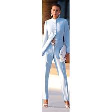 New Sky Blue Chinese Collar Womens Business Suits Formal Pant Suits For Weddings Pantsuits For Women Womens Suits Business Ladies Trouser Suits