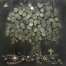 как сделать амулет на деньги и удачу из монеты Lucky Charm Money Tree Handmade Etsy Money Trees Canvas Art Wall Decor Picture Hanging