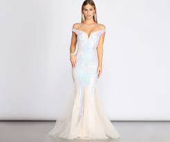 Andrina Iridescent Sequin Tulle Off Shoulder Mermaid Dress Off Shoulder Mermaid Dress Plus Size Evening Gown Dresses