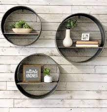 Round Metal Wood Shelves Set Of 3 Dining Wall Decor Wall Shelf Decor Shelf Decor Bedroom