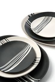 Black And White Plates Set Line Dinner Plate Set Sarah Cihat Ceramic Plates Designs Clay Plates Pottery Plates