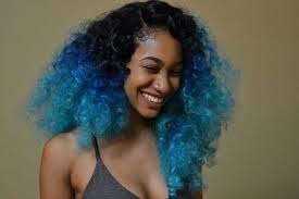 Light Blue And Dark Blue With Black Roots Curly Hair Styles Blue Hair Natural Hair Styles
