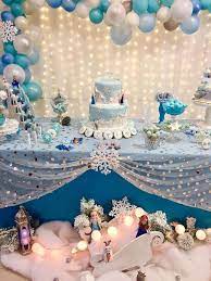 Frozen themed party decoration ideas. Frozen Disney Birthday Party Ideas Photo 1 Of 14 Frozen Party Decorations Frozen Birthday Party Decorations Elsa Birthday Party