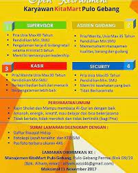 Ada perusahaan yang sedang membuka kesempatan lowongan kerja pekerjaan untuk usia. Lowongan Kerja Karyawan Kitamart Atmago