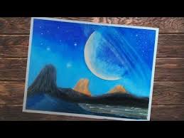  Cara Menggambar Pemandangan Galaxy Malam Yang Indah Dan Gunung Menggunak Pastell Malerei Pastell Malerei