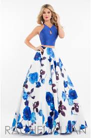 Rachel Allen 7583 Royal Floral 2 Piece Prom Dress Size 14 Floral Prom Dresses Prom Dresses Long Piece Prom Dress