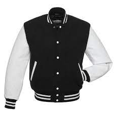 Model is 6'1'', 205 lbs (185cm, 85kg) and wearing a size medium. Jacketshop Jacket Black Wool White Leather Letterman Jacket