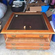 Favorite this post jul 7 vtg iron folding adjustable stand glass top table home patio furniture Find More Thomasville Coffee Table With Storage Drawers On Both Sides And Shadow Box Drawer On The Top Glass Topped 25 If Collected This Weekend For Sale At Up To 90 Off