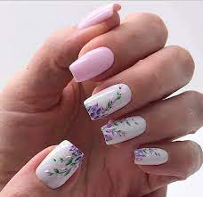 White And Purple Acrylic Short Square Nails Design For Summer Nails Short Square Nails Color Ideas Square Nail Designs Short Acrylic Nails Nail Designs Spring