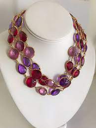 Super Long Gold Red Purple And Pink Long Red Necklace Purple Etsy Red Stone Necklace Purple Necklace Red Necklace