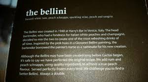 Sangria is an alcoholic wine drink originating from spain and traditionally made with red wine, chopped fruits and brandy or orange juice. The History And Ingredients Of The Bellini Picture Of Cactus Club Cafe Broadway Ash Vancouver Tripadvisor