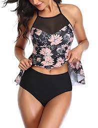 Upopby Women S Tummy Control Tankini Swimsuit Two Piece Mesh Swimdress Swimwear Floral Printed Bathing Suit For Tankini Swimsuits For Women Tankini Swim Dress
