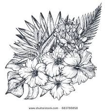 Bird Of Paradise Flower Tattoo Black And White Vector Composition Of Hand Drawn Black And White Tropical Flowers Palm Leaves Tropical Flower Tattoos Jungle Tattoo Jungle Flowers