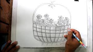 How to draw flower basket.step by step(easy draw). How To Draw Flower Basket Step By Step Flower Basket With Pencil Sketch Youtube