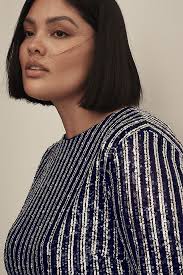 Flat White Short-Sleeve Sequin Stripe Midi Dress