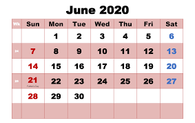 June 2020 Holidays Calendar In 2020 Calendar Printables Printable Calendar Template March Calendar Printable