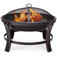 costway brasero exterieur brasero en acier pour jardin terrasse avec grille pare etincelles bol 76 cm noir outdoor fire pit fire pit bbq fire pit