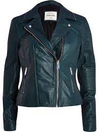River Island Dark Teal Leather Biker Jacket Teal Leather Leather Jacket Coats Jackets Women