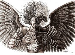 Angel Or Demon Drawing By Rommel Pascual Drawing sketch style illustration of an american bully dog with angel wing fighting demon with mountains and sea set. angel or demon drawing by rommel pascual