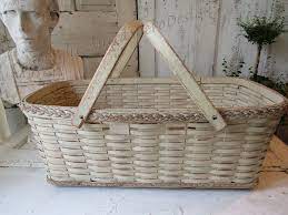 Large French Chip Wood Basket With Handles Vanilla Cream Etsy Wood Basket Vintage Baskets Anita Spero Design