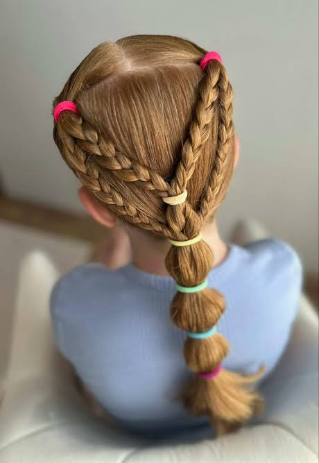 Braided Bubble Ponytail — Easy Kids Hairstyle for Busy Mornings