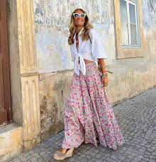 Women Summer Fashion New Arrivals Ladies Bohemian Style Printed Skirts  Beach Holiday High Waist Slim Maxi Skirts