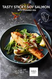 This recipe is adapted from one on the fantastic 'cook with m&s' website. Sticky Soy Salmon Recipe Salmon Recipes Soy Salmon Recipe Food