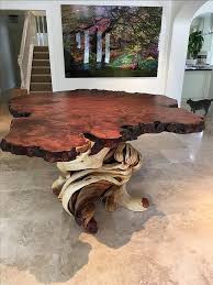 Choose between round, square or octagonal 45'' tabletops. Custom Large Bar Bistro Liveedge Redwood Slab Juniper Furniture Log Dining Table With Malachite Stone Inlay By Rocky Mountain Twist Custommade Com