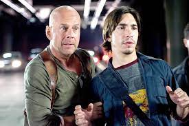 All aboard the fun train, leave logic at the station. Justin Long Pranked Bruce Willis On Live Free Or Die Hard Set Ew Com