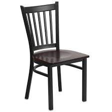 There are several variations of this chair in wood that i like but 6 solid oak chairs might be too expensive for us. Flash Furniture Hercules Series Black Vertical Back Metal Restaurant Chair With Walnut Wood Seat Xudg6q2bvrtwalw The Home Depot