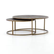 38.00w x 38.00d x 16.00h; Shagreen Nesting Coffee Table In Antique Brass Burke Decor
