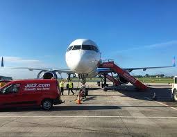 the business end of a jet2 boeing757 at leedsbradfordairport this morning aircraft aeroplane airplane plane leeds bradford airport west yorkshire leeds