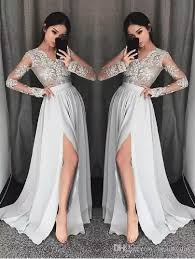 Black And Silver Formal Dresses Silver Prom Dresses 2018 Formal Evening Party Pageant Gowns African Black Girl Split Long Slee Prom Dresses Long With Sleeves Grey Prom Dress Prom Dresses Lace
