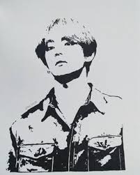 Black And White Stencil Bts Taehyung Stencil Bts Drawings Art Stencil Art