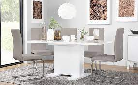 With a wide range of stains to choose from, the natural wood grains are accentuated for a warm and inviting appeal in your dining room. Osaka White High Gloss Extending Dining Table With 4 Perth Taupe Leather Chairs Furniture And Choice