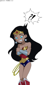 gnsisir, wonder woman, dc comics, absurdres, highres, !, !?, 1girl,  accidental exposure, aged down, bare shoulders, black hair, blue eyes,  boots, bracer, breasts, earrings, embarrassed, feet out of frame, female  focus, jewelry,
