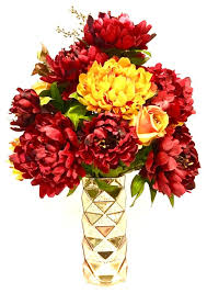 Tall Floral Arrangement Centerpiece Peony Hydrangea Red Gold Mercury Glass 24 Contemporary Artificial Flower Arrangements By Sandy Newhart Designs Shop for artificial floral arrangements in diy wedding. tall floral arrangement centerpiece peony hydrangea red gold mercury glass 24