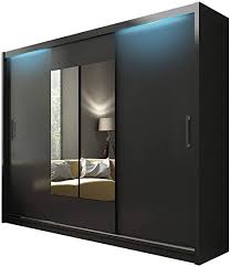 Schränk also translates to saw. Amazon De Kier Schwebeturenschrank Kleiderschrank Mit Spiegel Und Led Schwarz Matt