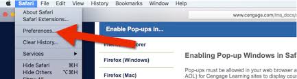 Click on safari on the upper left of your screen to open the drop down options and choose preferences. Safari Manage Pop Up