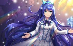 Head hair, eyebrows, eyelashes, hair curves, head, eye (obj) jaw and no teeth, only a fake textures: Desktop Wallpaper Cute Anime Girl Snowflakes Blue Hair Original Hd Image Picture Background Vua9gg