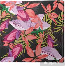 Vector, hibiscus, flowers, tropics, tropical pattern, palm, tree, hawaii, seamless, summer, abstract, black, white, fashion, fashionable, bird of paradise, rose, floral pattern, orchid, background, leaf, popular, floral, new, green, aloha, garden, brush, plant, retro, vintage, element, trend, purple, colorful. Tropical Flower Seamless Vector Pattern Floral Fashionable Tropic Background For Fabric Textile Exotic Hawaiian Floral Texture For Print Trendy Natural Hand Drawn Leaves For Fashion Textile Canvas Print Pixers We