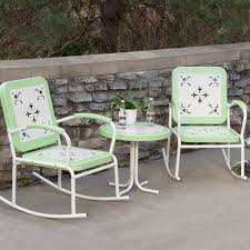 Mint Green Retro Patio 3 Piece Metal Rocker Rocking Chair Set Metal Rocking Chair Rocking Chair Set Rocking Chair