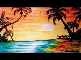 How To Draw Sunset Beach Landscape Drawing With Color Pencils Step By Step Youtube Landscape Drawings Beach Drawing Drawing Sunset
