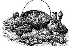 Campfire Cooking Scratchboard Illustration Scratchboard Illustration