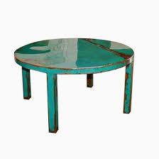 Custom Round Metal Coffee Table Art With Beautiful Turquoise And Jade Green Paint Color Coffee Table Round Metal Coffee Table Custom Coffee Table