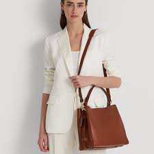 Ralph Lauren Leather Medium Peyton Satchel In Lauren Tan