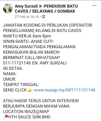 Pengawal lot 23, jalan ipoh, batu 7, selangor, medan batu caves, 68100 federal territory of kuala lumpur, selangor, malaysia. Kerja Kosong Batu Caves Gombak
