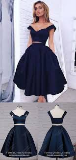 Short Formal Dresses Dark Navy Two Piece Prom Dresses For Teenagers Elegant Party Dresses A Line Tea Length Prom Dress Formal Dresses Short Navy Prom Dresses